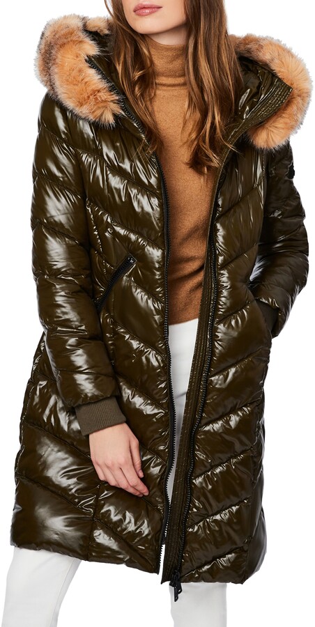 Bernardo Faux Fur Trim High Shine Puffer Coat - ShopStyle