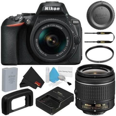 Nikon International Nikon D5600 DSLR Camera with 18-55mm VR AF-P Lens (Black) 1576 (International Model) + 55mm UV Filter + Deluxe Cleaning Kit + MicroFiber Cloth Bundle