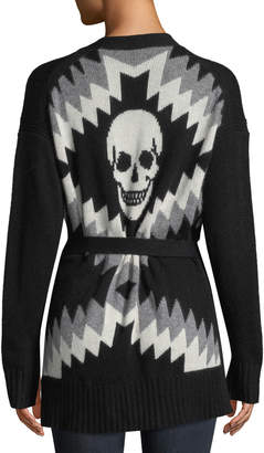 Moxie Belted Zigzag & Skull Intarsia Wool-Cashmere Cardigan