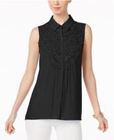 Thumbnail for your product : NY Collection Sleeveless Lace-Trim Blouse