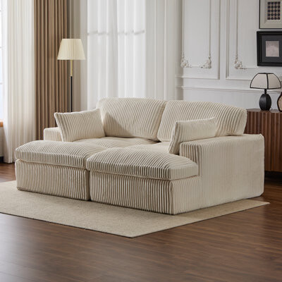 Mercer41 Oversized Double Chaise Lounge Sofa Bed – Upholstered Deep Seat Cloud Couch Sleeper Love-Seat For Living Room No Assembly