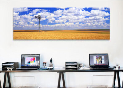 Panoramic Windmill Wheat Field, Othello, Washington State, USA - Wrapped Canvas Print