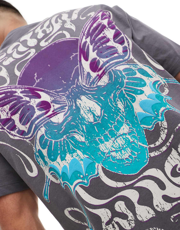 Bershka butterfly back printed t-shirt in grey ShopStyle