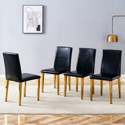 Corrigan Studio Pu Dining Chairs With Golden Metal Legs, Of 4 - Modern & Comfortable 4 Legs For Fashionable