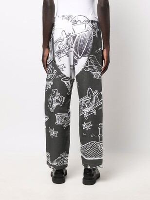 Thebe Magugu Layered Graphic-Print Linen Trousers