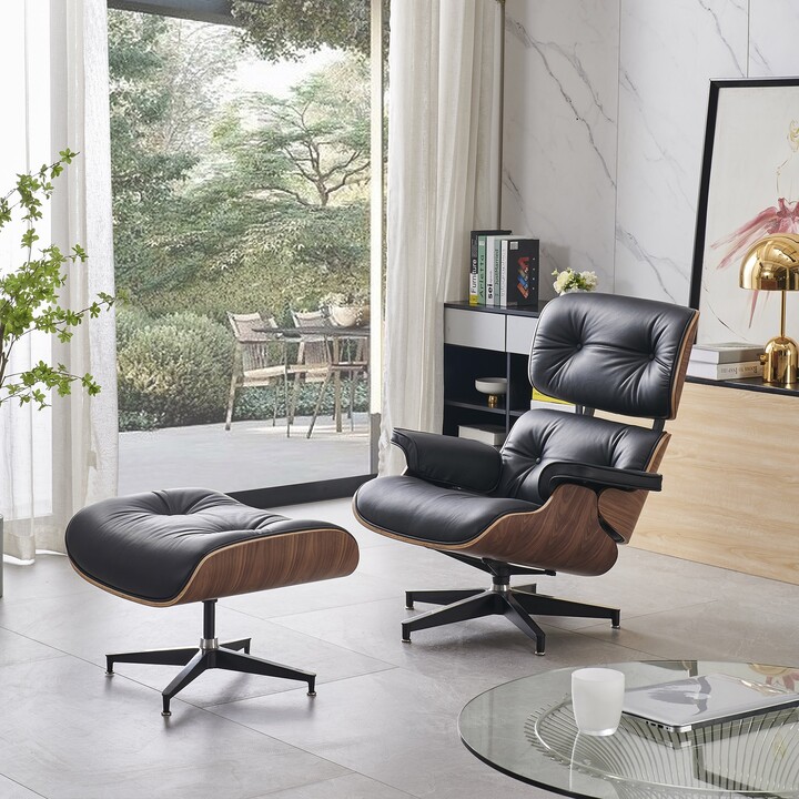 luxmod Modern Mid Century Lounge Chair and Ottoman with Real Leather ...