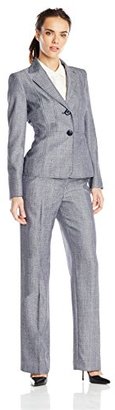 Le Suit Women's 3 Button Notch Collar Inset Waist Melange Jacket and Pant