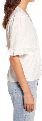Madewell Women's Journal Linen Blend Keyhole Sleeve Top