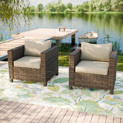 EAGLE PEAK Wicker Outdoor Patio Lounge Chair with Cushions (Set of 2)