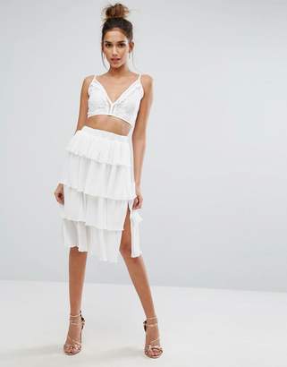 PrettyLittleThing Frill Tiered Midi Skirt