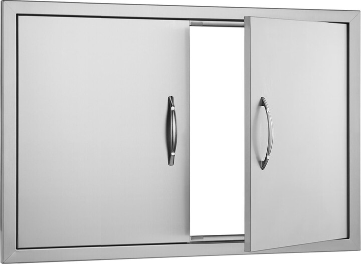 KFFKFF Barbecue Access Portal, 33W x 22H Inch Dual Exterior Kitchen Entry, Stainless Steel Inset Door, Wall-Mounted Vertical Passage with Grips, Suitable for Barbecue Island, Grill Hub