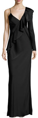 Diane von Furstenberg Satin Asymmetric Ruffle Gown, Black