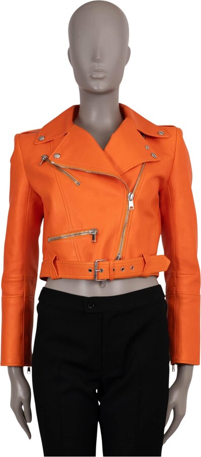 Alexander McQueen Sunset Orange Leather 2023 Cropped Biker Jacket 40 S