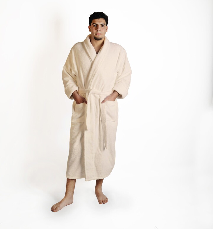 Men’s Turkish Cotton Terry Ultra-Soft and Absorbent Long Bathrobe, Cream