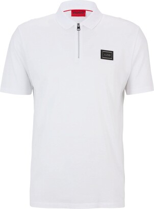 HUGO BOSS Mens Domelo Mercerised-Cotton Zip-Neck Polo Shirt with Framed  Logo White - ShopStyle