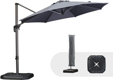 Arlmont & Co. 11ft Round Outdoor Cantilever Umbrella With Base And Cover
