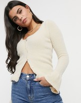 Thumbnail for your product : ASOS Petite DESIGN Petite ribbed cardi in fluffy yarn in cream