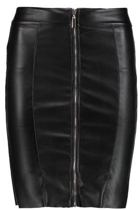 boohoo Azalea Zip Front Leather Look Midi Skirt