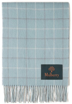 Mulberry Tri Colour Windowpane Check Lambswool Scarf Cloud Lambswool