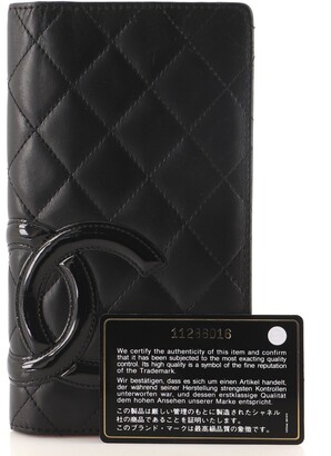 Authentic CHANEL Cambon Black Quilted Calfskin Bifold Long 