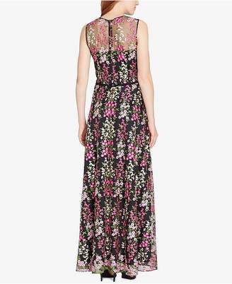Tahari ASL Asl Floral-Embroidered Illusion Gown