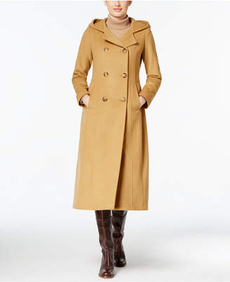 Anne Klein Hooded Wool-Blend Double-Breasted Maxi Coat