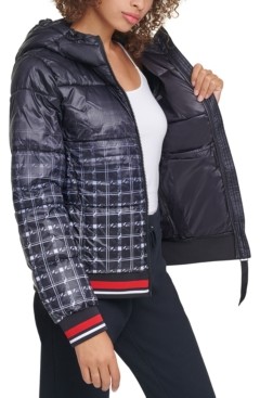 tommy hilfiger plaid puffer jacket