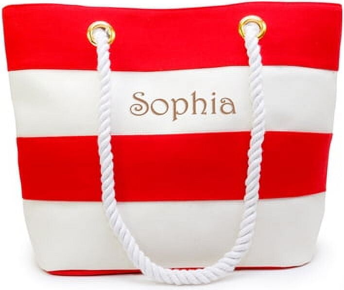 Jay Aimee Designs Personalized Beach Tote Bag. Small Red Canvas