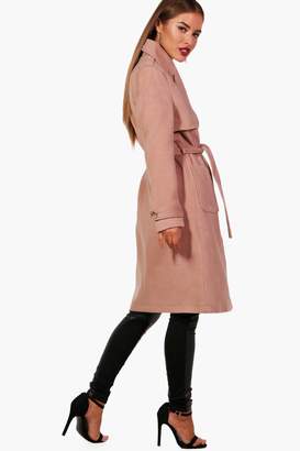 boohoo Petite Lacey Military Style Wool Look Trench