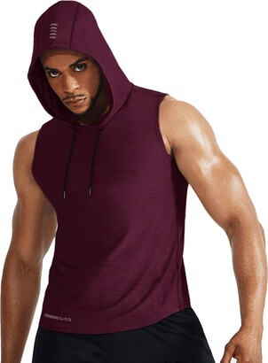 Overskyet fysisk Ekspedient Muscle Alive Men's Bodybuilding Sleeveless Hoodie Running Dry Fit Fitness T  Shirts Wine Red L - ShopStyle