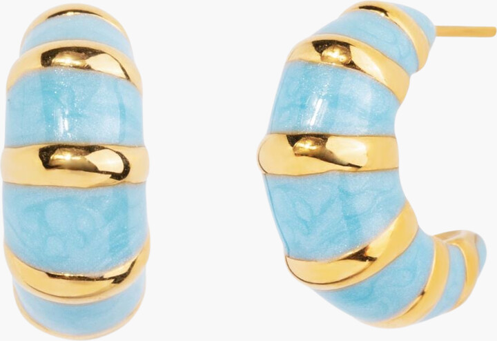 Little Sky Stone Croissant Blue Enamel Hoop Earrings