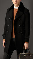 Thumbnail for your product : Burberry Felted Virgin Wool Blend Coat With Mink Topcollar