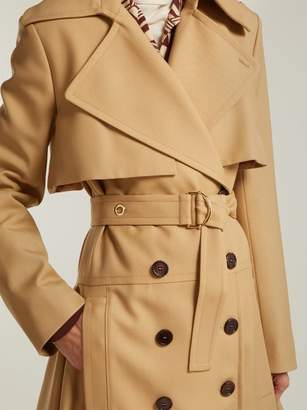 Chloé Pleated Hem Wool Gabardine Trench Coat - Womens - Light Brown