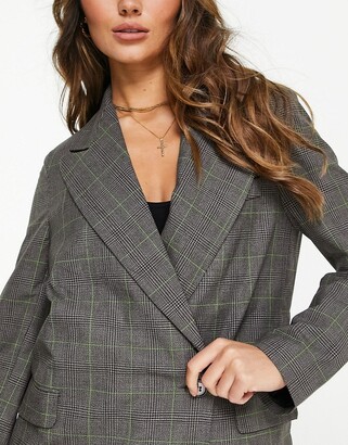 Topshop wrap double breasted check blazer in brown - ShopStyle
