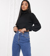 Thumbnail for your product : ASOS DESIGN Petite relaxed crop top with slouchy roll neck in soft rib in black