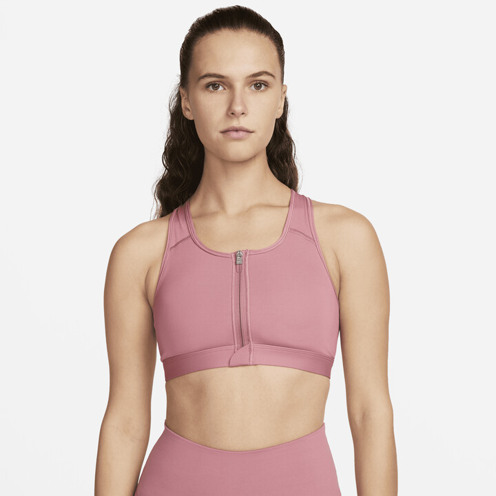 Nike Women's Swoosh Women's Medium-Support Padded Zip-Front Sports Bra in  Pink - ShopStyle
