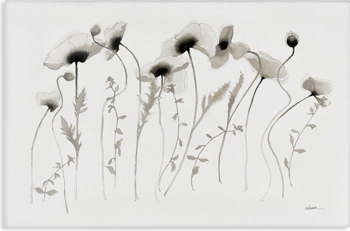 Stupell Industries White Poppy Sprigs Botanical & Floral Painting Gallery Wrapped Canvas Art Print Wall Art, 36 x 24