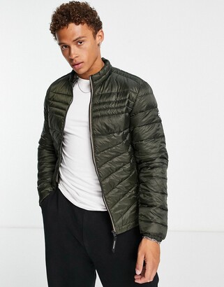 Jack and Jones Essentials padded jacket with stand collar in khaki -  ShopStyle