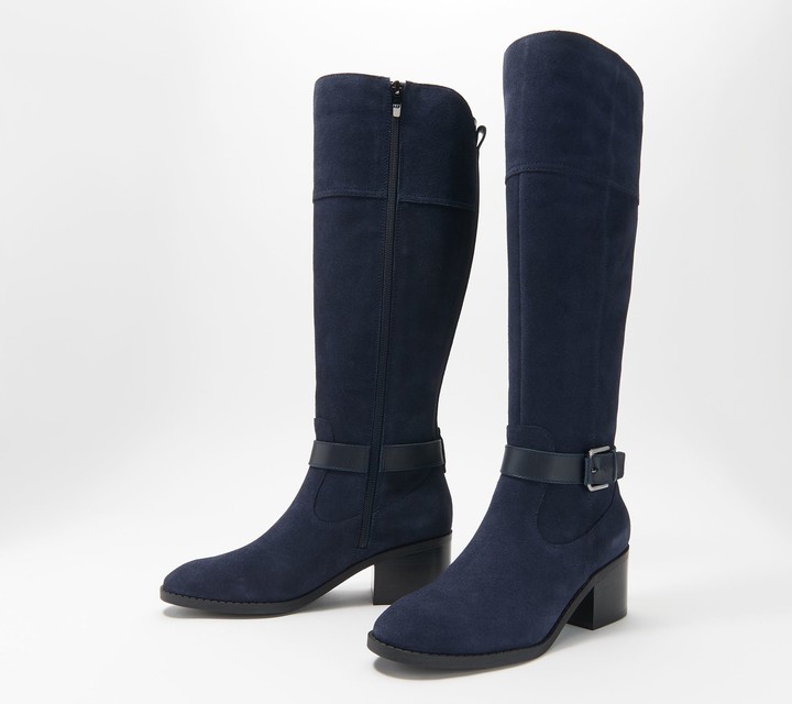 navy blue tall leather boots