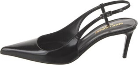 Saint Laurent Patent Leather Slingback Pumps Black Pointed-Toes Straps & Buckle Closure at Ankles Designer
