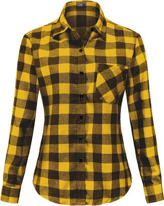 Jandukar Flannel Shirts Women Buffalo Check Long Sleeve CheckeYellow Shirts  for Women Yellow Check UK12 - ShopStyle Tops
