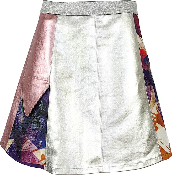 Lalipop Design Two-Tone Metallic-Effect Cotton Gabardine A Line Mini Skirt