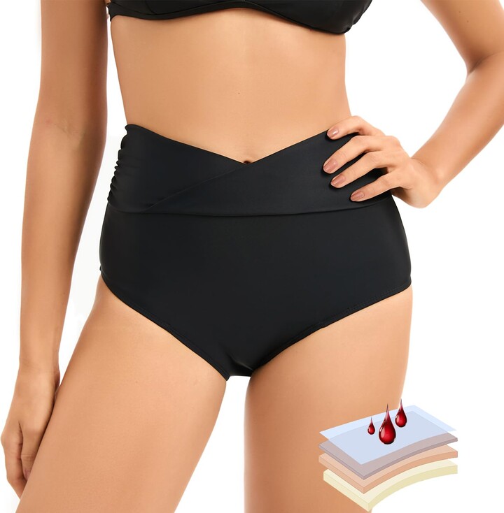 YELAIVP Period Swimwear Leakproof Bikini Bottom V Cut High Waisted Swim  Bottoms for Teens - ShopStyle