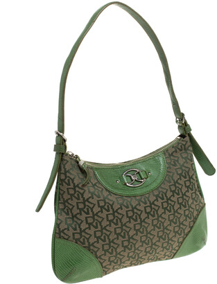 DKNY Green Monogram Canvas and Lizard Embossed Leather Small Shoulder Bag -  ShopStyle