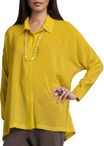 Thumbnail for your product : Eileen Fisher Long-Sleeve Boxy Silk Blouse, Petite