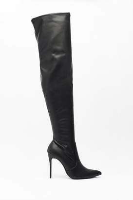 Nasty Gal Womens What's Your Point Faux Leather Thigh-High Boots - black - 6