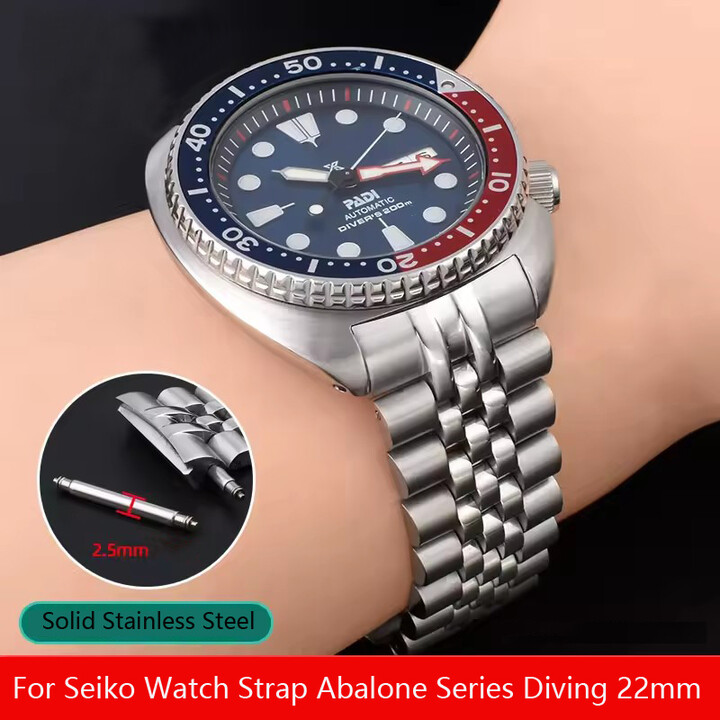 For Seiko Watch Strap Abalone Series Diving 22mm SRPE99K1 SRPC91J1/25J1 Folding Buckle Silvery Solid Stainless Steel Watchbands