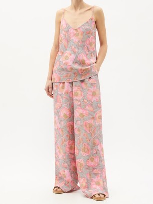 Raey Watercolour Floral-print Silk Wide-leg Trousers - Pink Print