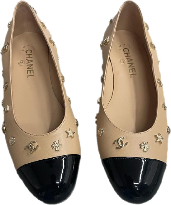 Chanel CC Cap-Toe Lambskin Interlocking CC Logo Ballet Flats - ShopStyle