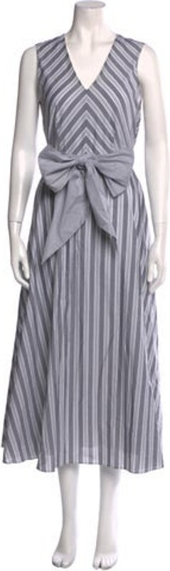 Studio Max Mara Tent Dress Grey Striped Sleeveless with V-Neck Concealed Zip Closure at Back